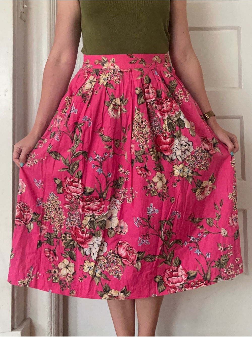 Vintage Midi floral skirt tiki pink